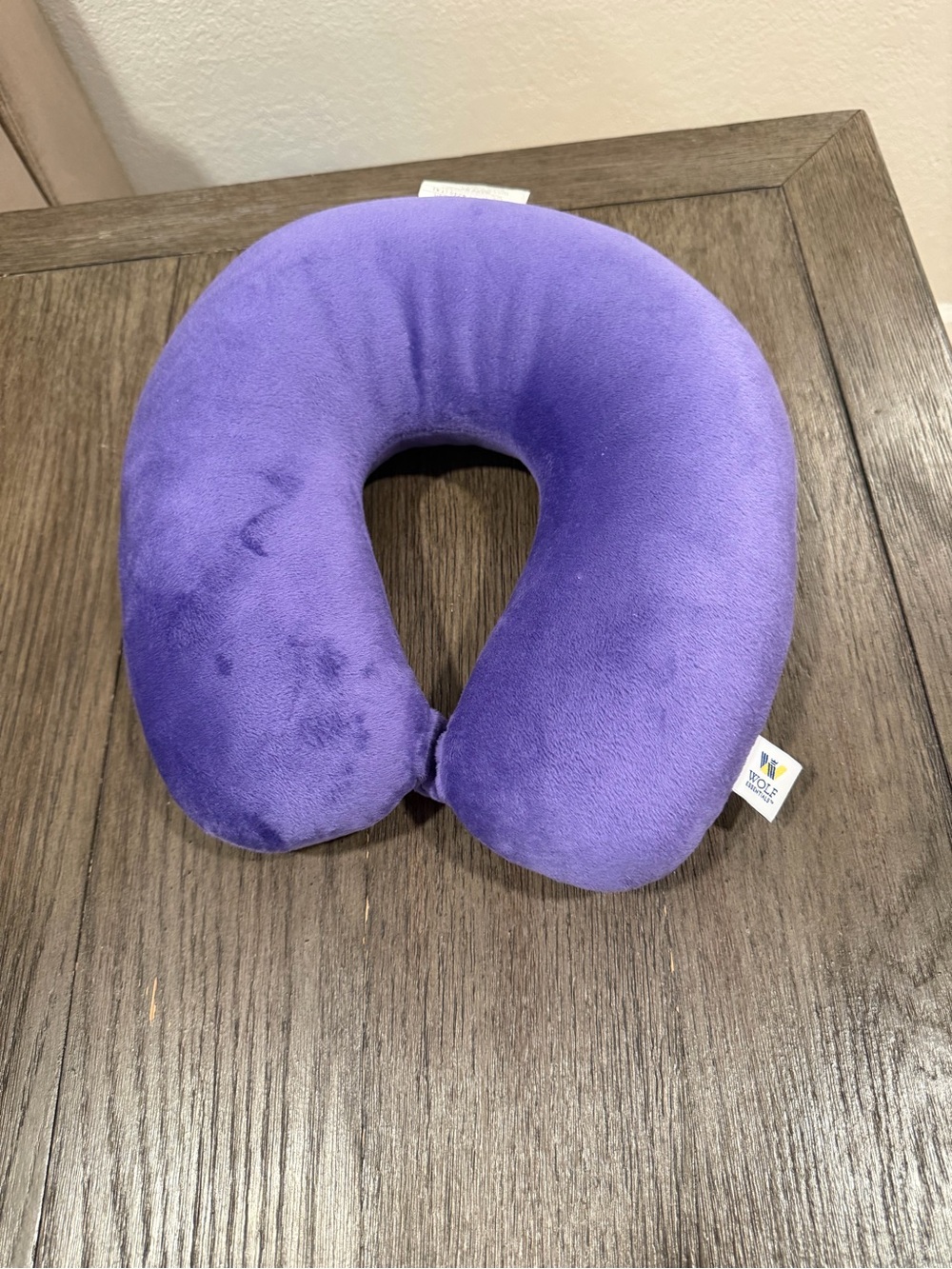 Wolf Essentials Purple Travel Neck Pillow Snap Closure Airplane